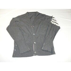 Striped Wool Cardigan 100% Cashmere Made in Scotland Women's Size 3 Grey White